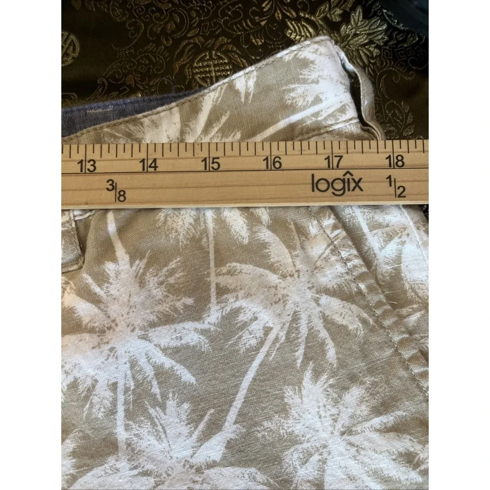 Nautica Men's Linen Cabana Shorts Palm Tree Print Flat Front Khaki White 36W